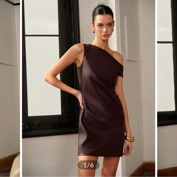 Commense Dresses & Skirts - Commense Asymmetrical One-Shoulder Dress in Dark Brown